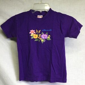 Tour Champ Purple Kids T-Shirt with Floral Design Hawaii Sz S Vintage